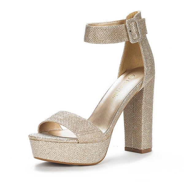Chunky High Heel Platform Sandals - GOLD GLITTER -  0